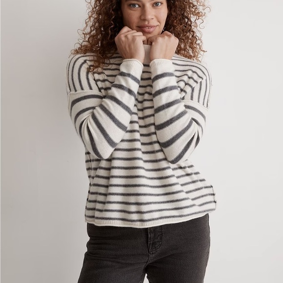 Madewell stripe play mockneck pullover sweater antique cream - Picture 1 of 4